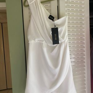 White DO + BE One shoulder mini dress